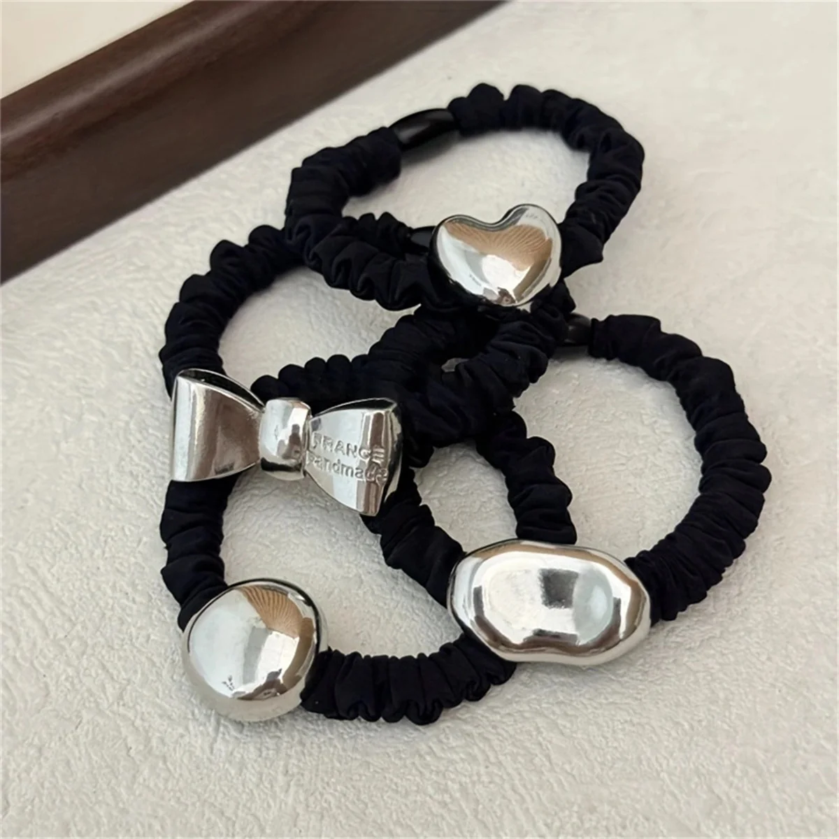 2pcs/Set Pendant Hair Ties Heart Bow Geometric Rubber Bands Elastic Hair Band Women Hair Accessories Basic Daily Headwear