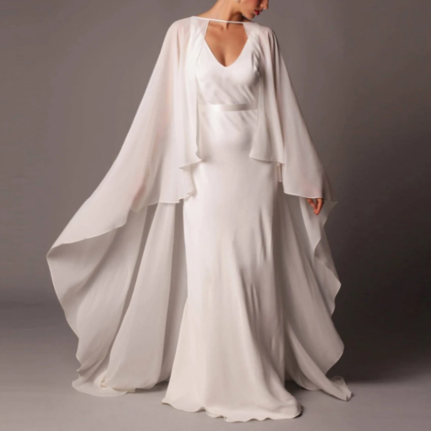 Wedding Chiffon Cloak Shawl White Ivory Bridal cape Coat Long Shawl Halloween Shrugs Wrap