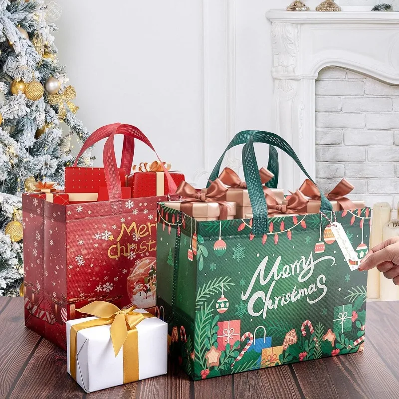 Bolsas de regalo de Navidad grandes de 13 pulgadas, paquete de 54 - Con etiquetas de regalo, bolsas de regalo de Navidad no tejidas reutilizables con asas para vacaciones