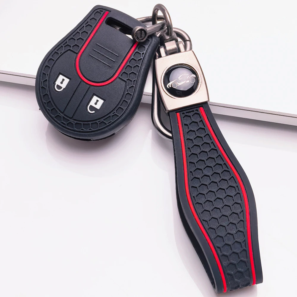 For Nissan Cabstar F24 Micra K12 Navara D40 Note E11 NV200 M20 Pathfinder R51 Qashqai J10 Key Cover With Carabiner