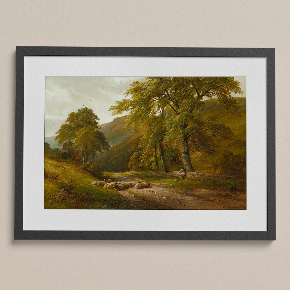 A Shepherd and His Flock Canvas Painting Classical Wall Art Poster Print for Room Decor Items Illustration