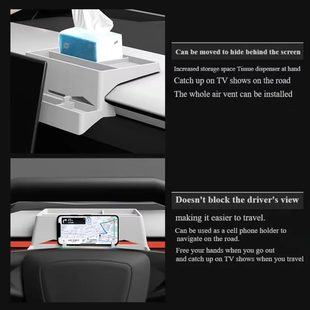 For Tesla Cybertruck 2024‑2026 Dashboard Hidden Storage Tray Box Tissue Holder Phone Bracket Center Console Screen Rear Tray
