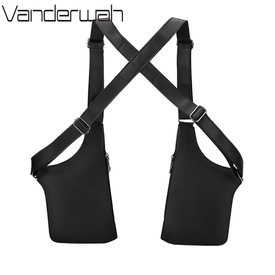 Double Shoulder Strap Multi-Pocket Outdoor Anti-Theft Tactical Fishing Bag Waterproof PU Multi-Purpose Men's Crossbody Bags