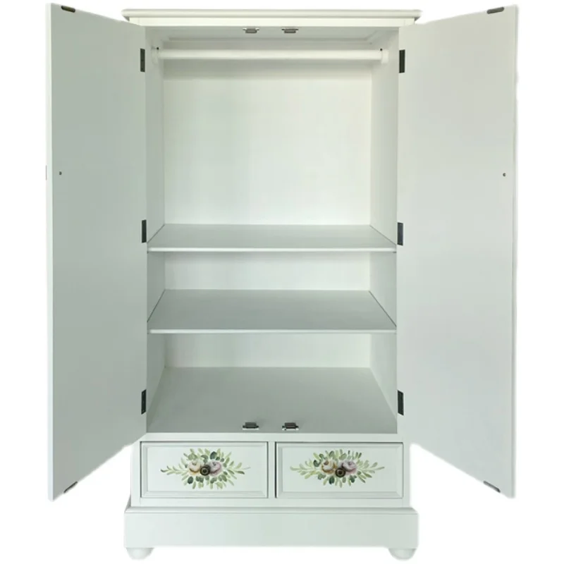 

Children's double door wardrobe American painted small apartment storage cabinet with drawer adjustable entrance
