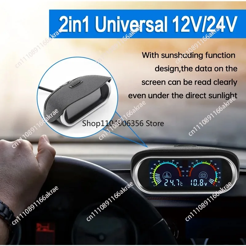 for 2-in-1 Universal LCD Digital Water Temperature and Voltage Watch-band Temperature Sensor 10mm 12V 24V for Cars Trucks