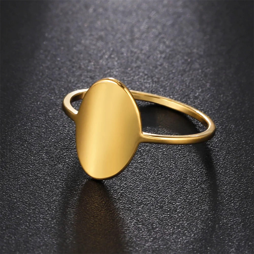 Stainless Steel Women Ring Cool Punk Simple Round Signet Finger Rings Vintage Jewelry Gold Color For Men Bar Party Accessories