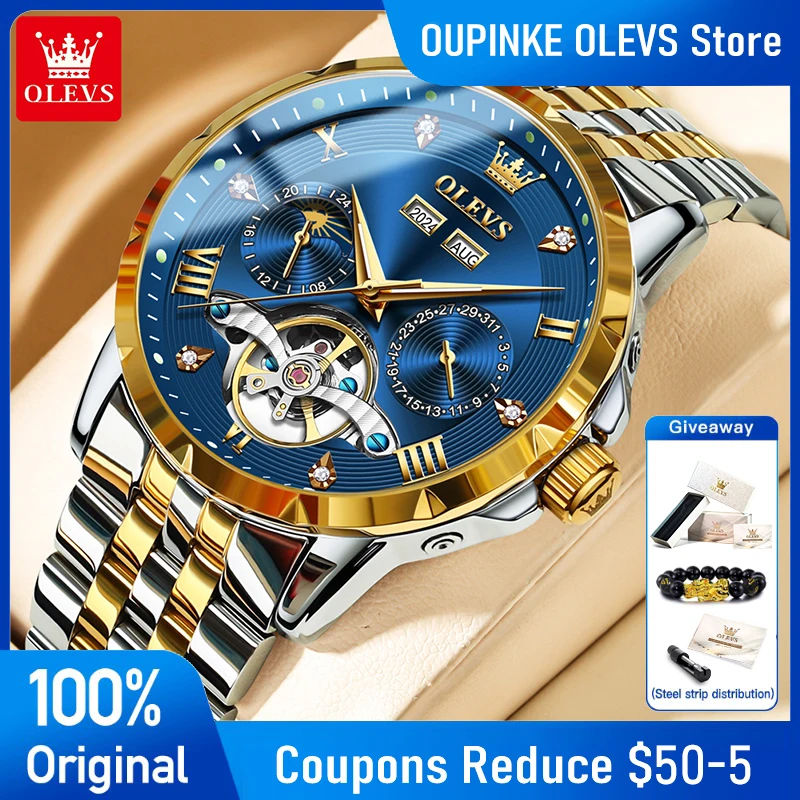 OLEVS 6691 Orologio da uomo Originale Luxury Business Volano Orologio meccanico automatico Acciaio inossidabile Data Anno Mese Manes Regali