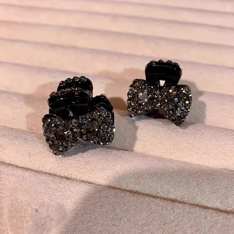 2pc Mini Rhinestone Bow Hair Claw Clips Black Crystal Bowknot  Hair Grab Clips Women Bangs Side Hair Pins - view 3