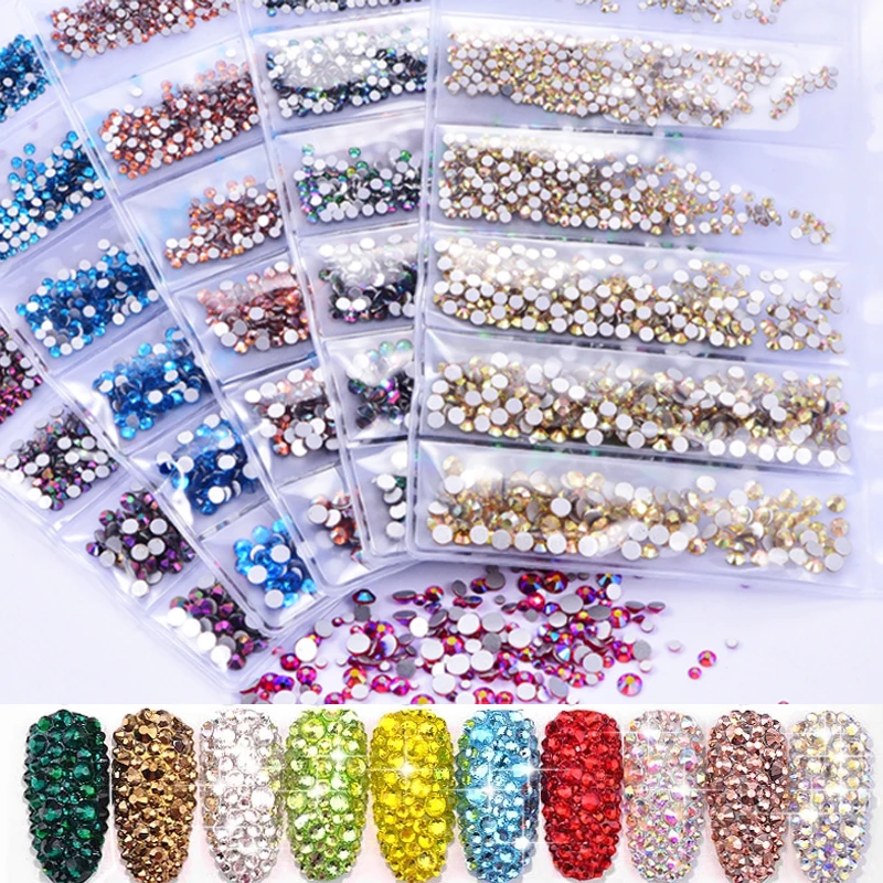 40 Colors 1580pcs Non Hotfix Rhinestones Set  ss3-ss10 Mix Size For Rhinestones 3D Nail Art Rhinestones  Decorations