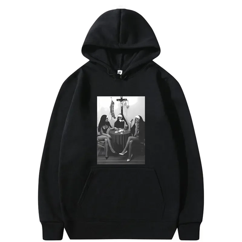 Nuns Naked Playing Card Smoking Drinking Funny Meme Hoodie Male Fashion Oversized Pullover Men Women's Hip Hop Vintage Hoodies