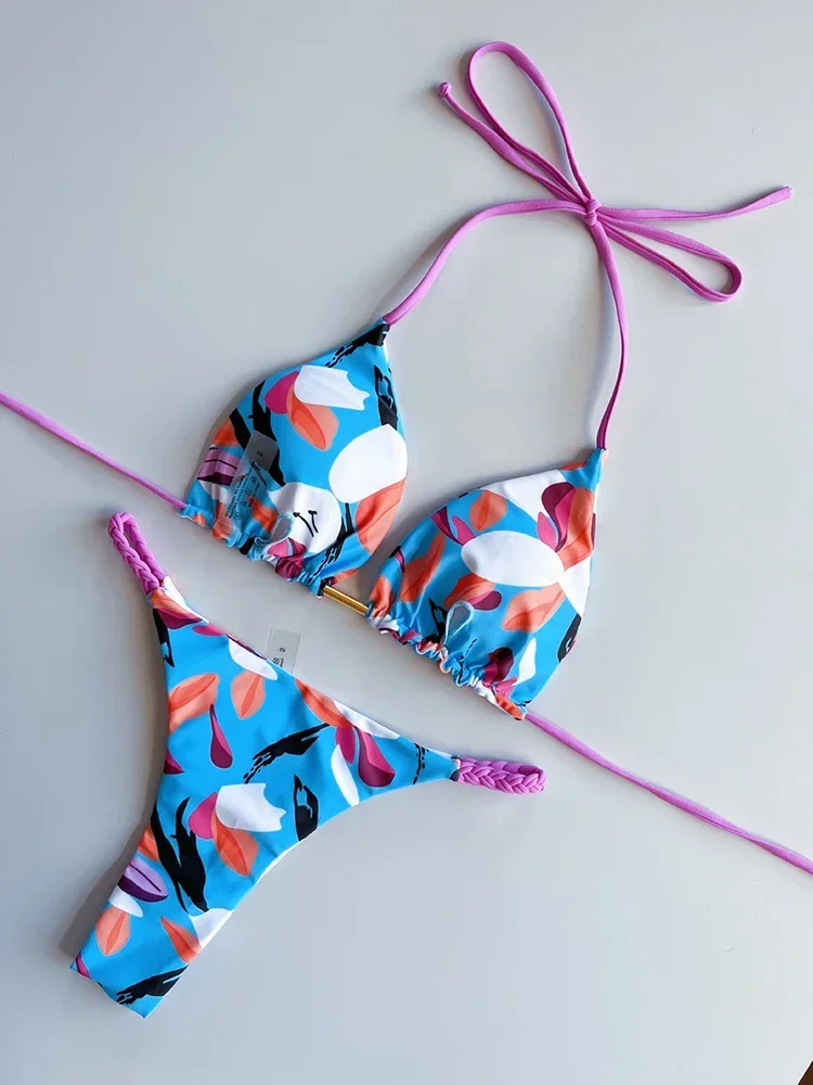 Fashion Swimwear Women Leopard Printed Sexy Bikini Set Striped Beachwear Summer Swimsuit Two Pieces Thong Bathing Suit Biquinis