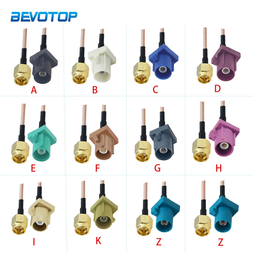 RG316 Kabel Fakra A/B/C/D/E/F/G/H/I/K/Z Złącze męskie do SMA Przedłużacz samochodowej anteny nawigacyjnej GPS RF Coax Pigtail