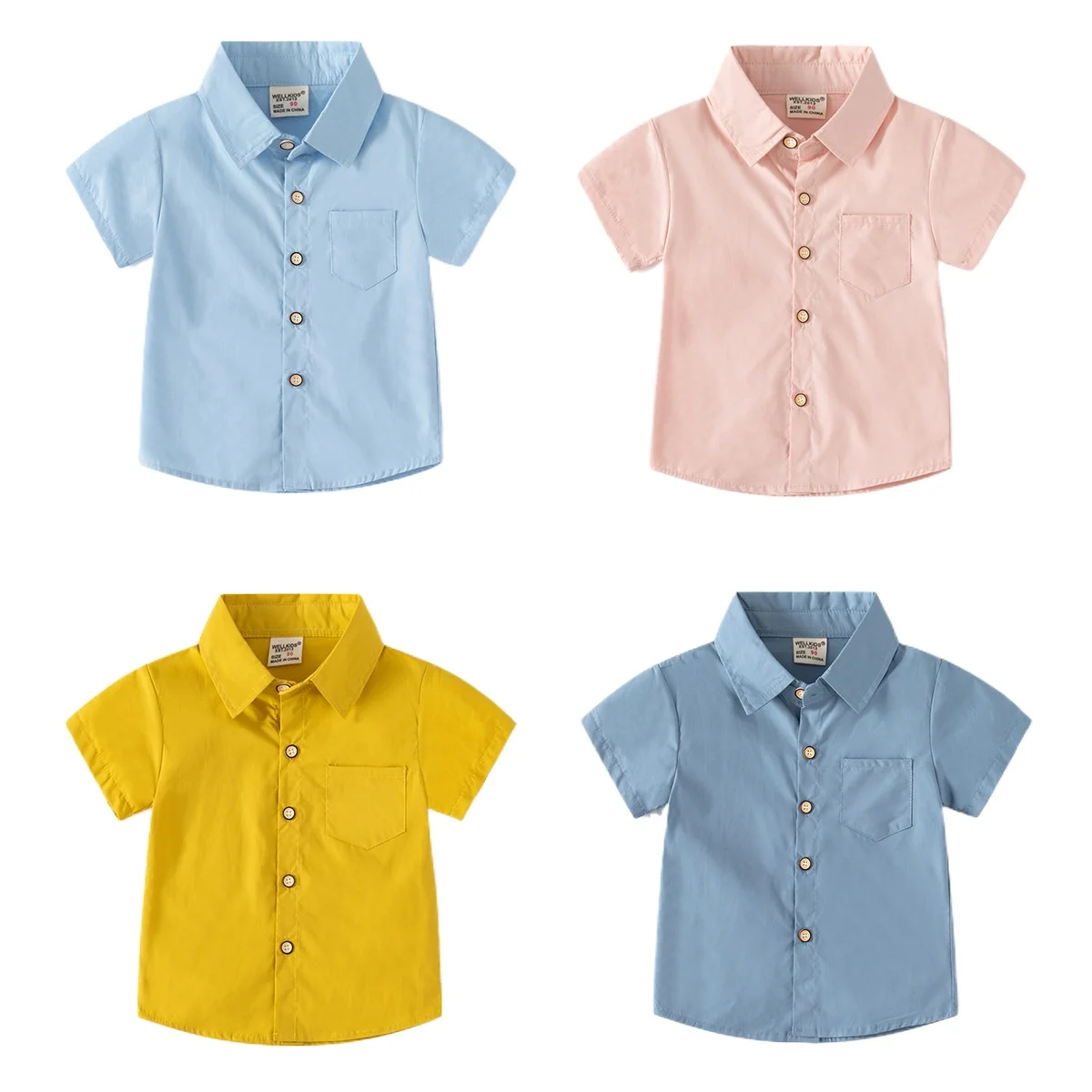 2024 Summer New Fashion Boys' Solid Color Simple Short-Sleeve Shirt, Casual Cotton Top for Kids, Ages 3-8, Available in 6 Colors