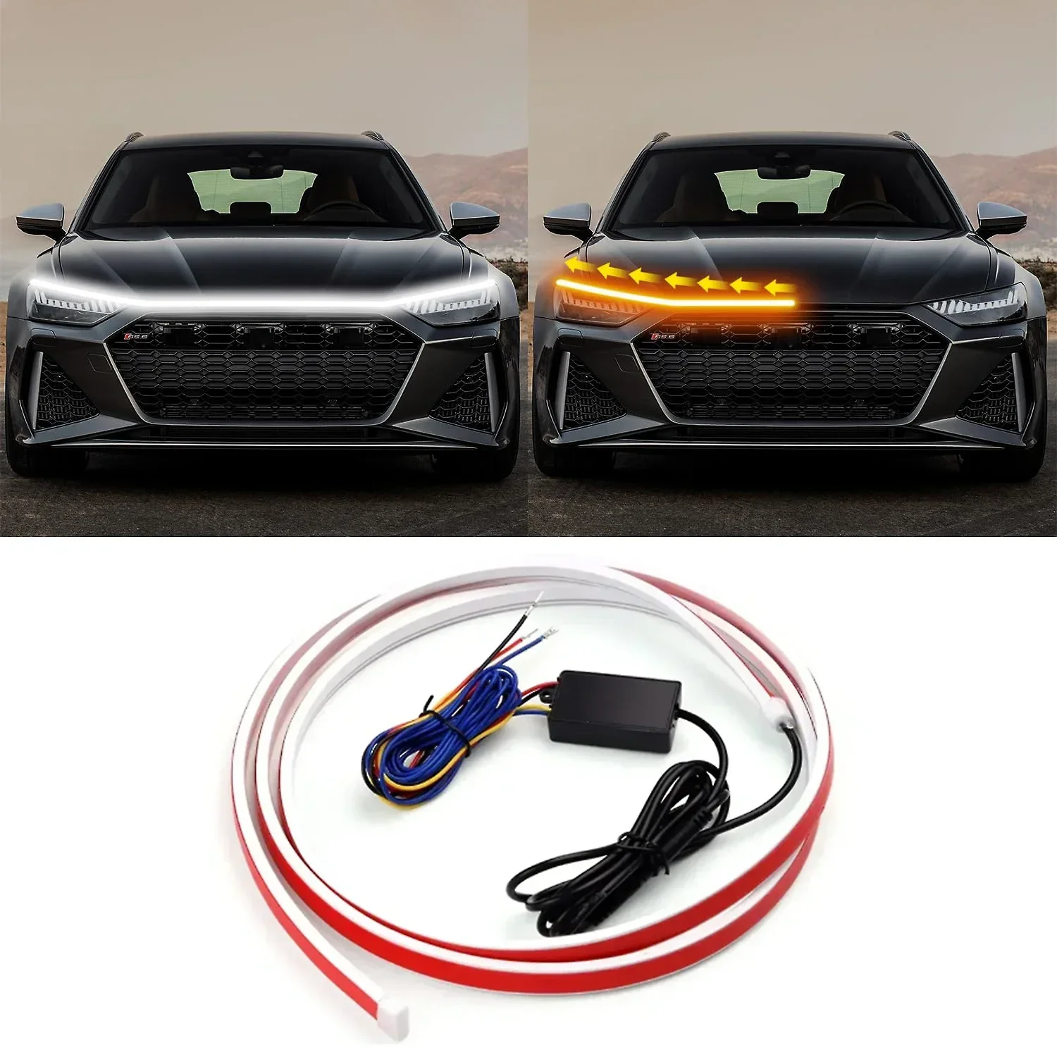 

LED Car Daytime Running Light Strip Start Scan Yellow Turn Signal Indicator Headlight Car Hood Decorative Light Universal 12V