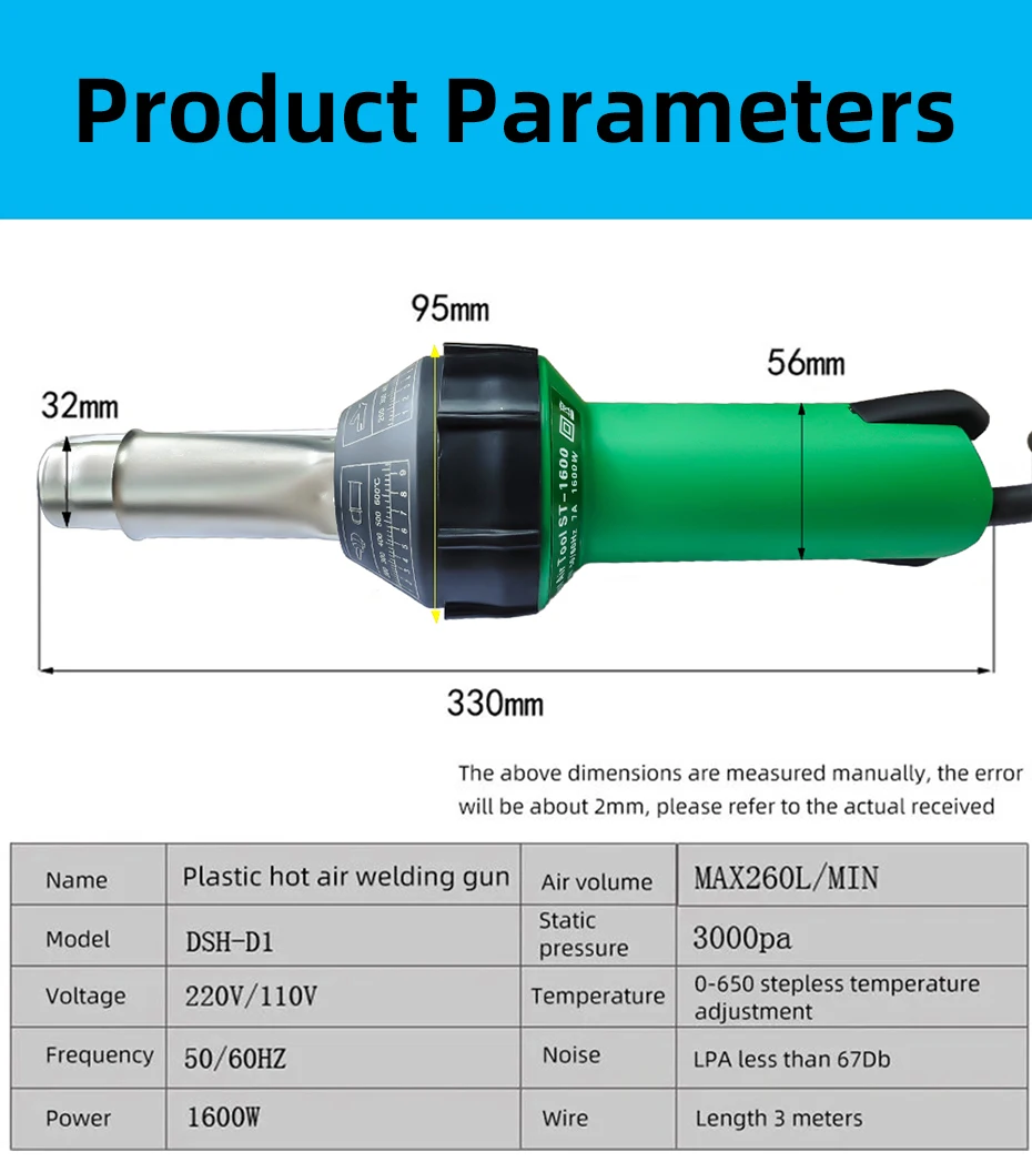High Power Plastic Welding Gun 1600W PVC Plastic Floor Welding Tool PP Welding S