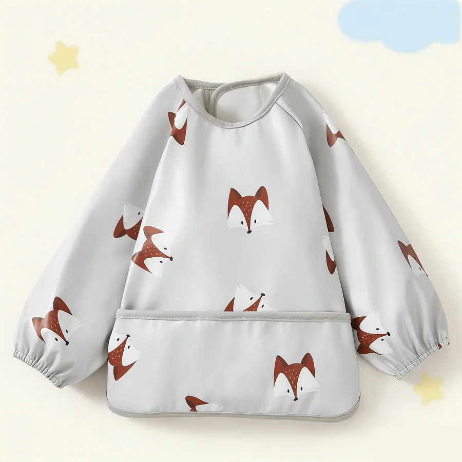 1pc Baby Fox Pattern Waterproof Pu Coverall
