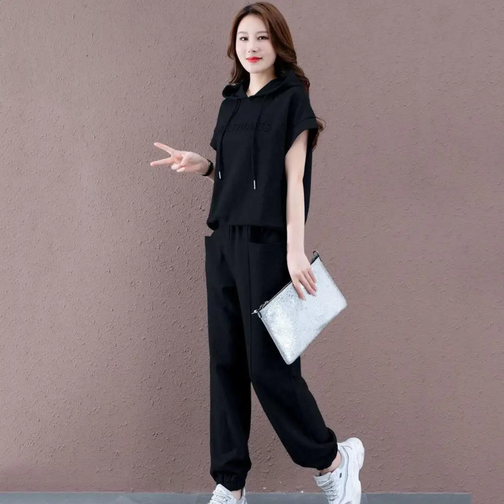 2 Pcs/Set Trendy Women Hoodie Pants Set  Casual Loose Summer Hoodie Pants Set  Pockets Plus Size Top Trousers Suit