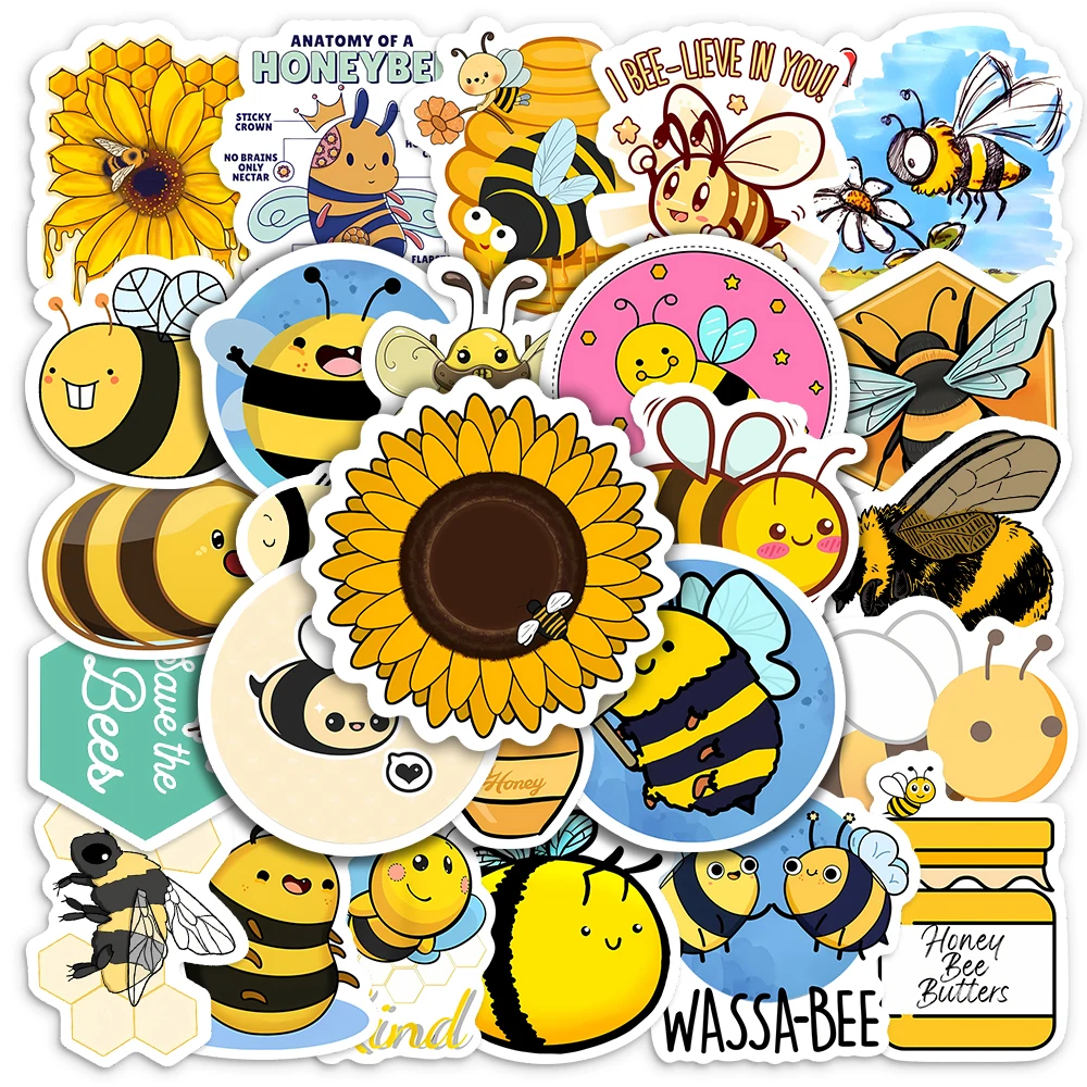 Cute Cartoon Honey Bee Stickers Insect DIY Kids Toys Decorative Decal for Scrapbook Laptop Phone Luggage Bottles Waterproof