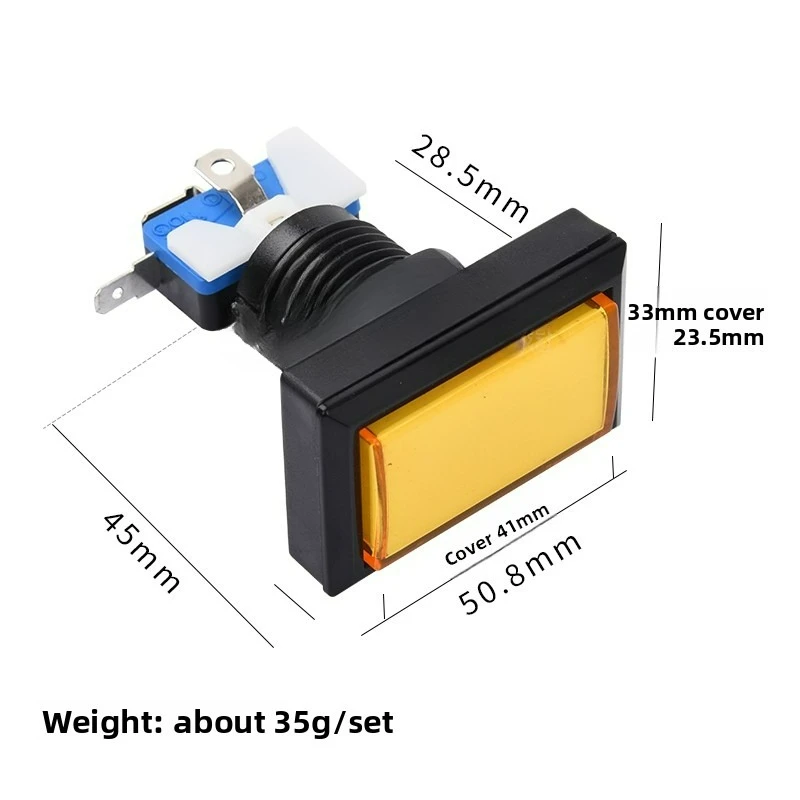 

50x33mm Rectangle Button with LED 24mm Hole Start Switch for Arcade Game Machine Self-resetting Coin Operated Games