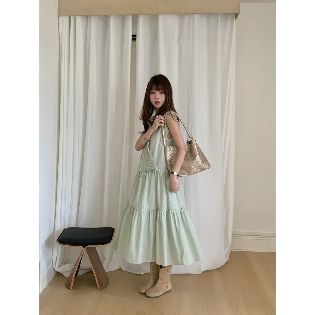 Borda fungo preta em camadas frias, frente e verso, dois vestidos colete sem mangas, vestido feminino doce branco luar