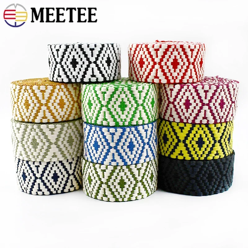 1/2/3/5Meters 38mm Colorful Jacquard Webbing Bag Shoulder Strap Ribbon Band Safety Belt Clothes Tape Sewing Bias Trims Accessory