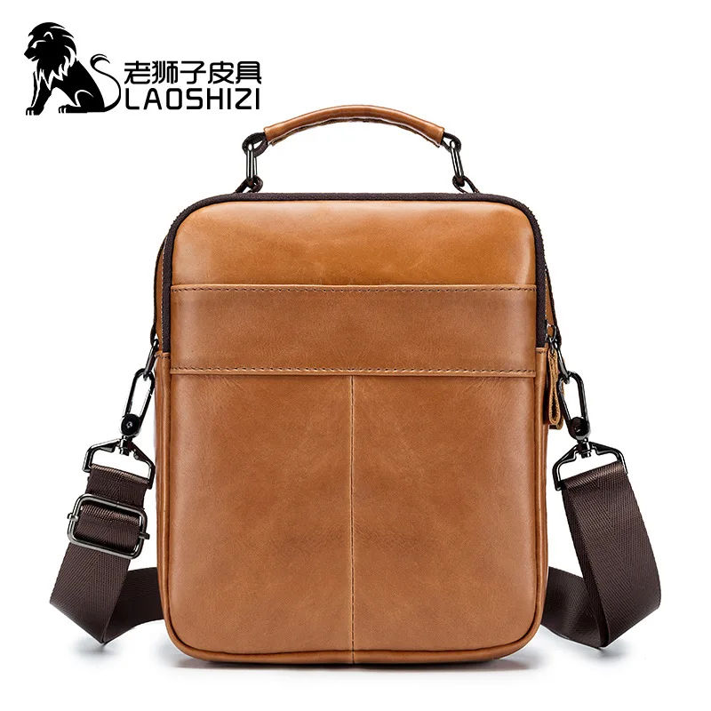 LAOSHIZI New Luxury Men's Genuine Leather Shoulder Bag Multifunctional Casual Crossbody Bag 100% Cowhide Men's Handbag