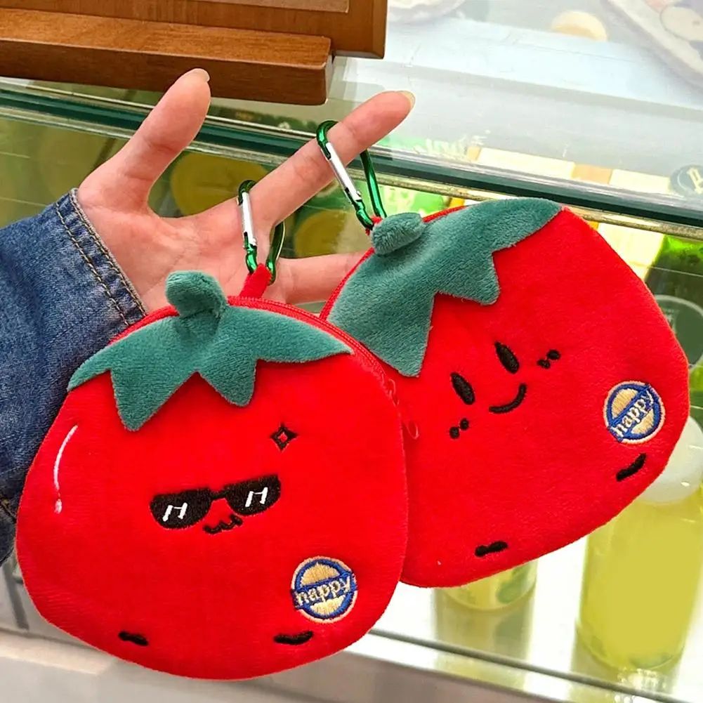 Cute Strawberry Soft Plush Earphone Bag Mini Portable Coin Purse for Bluetooth Wireless Earbuds Data Cable Storage Case Pouch