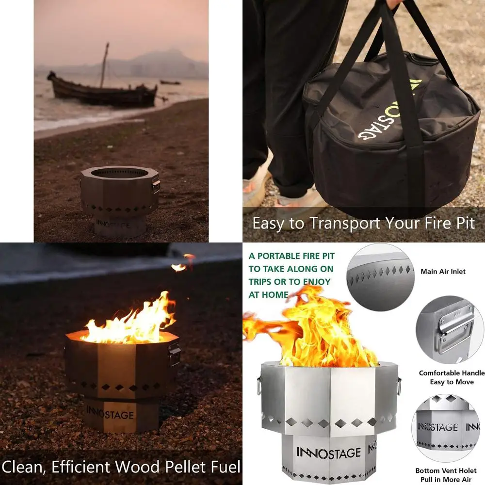 

Portable Outdoor Fire Pit with Storage Bag, Smokeless Wood Pellet Bowl, Stand for Patio Garden BBQ