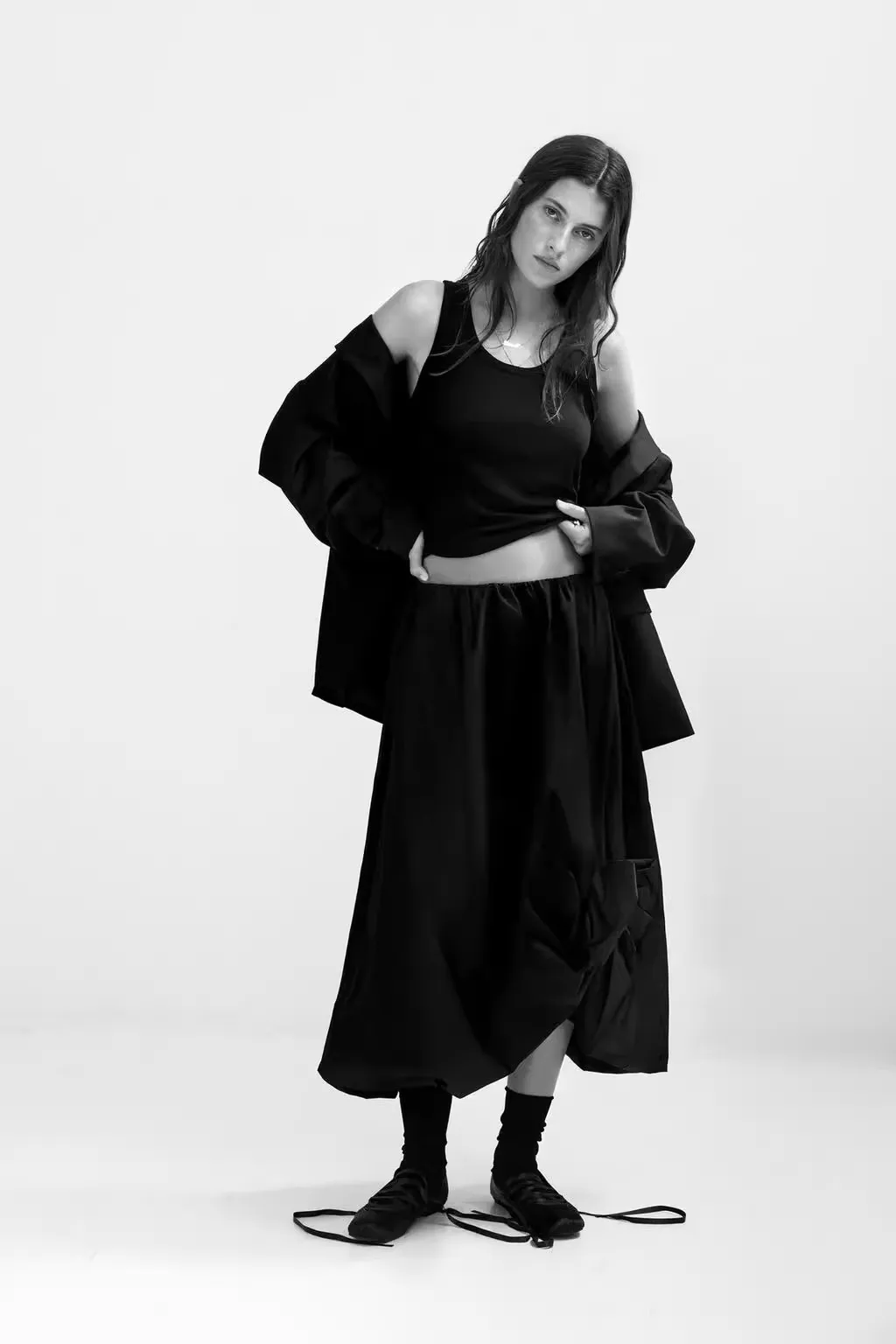

Autumn New Arrival Midi Skirt Women's Knot Decoration Balloon Sle Mid-Length A-Line Skirt for Ladies