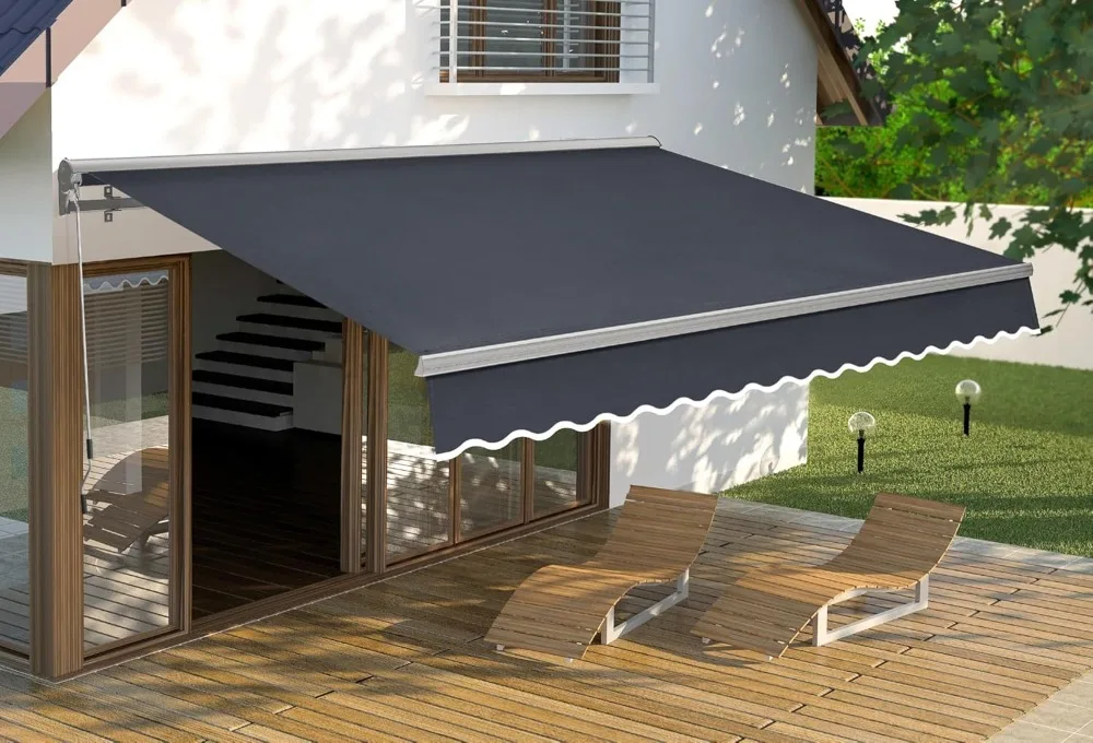 

Patio Awning 10x8 Feet Sunshade Canopy with Half-Cassette for Manual Retractable Awnings, 4679 (Dark Grey)