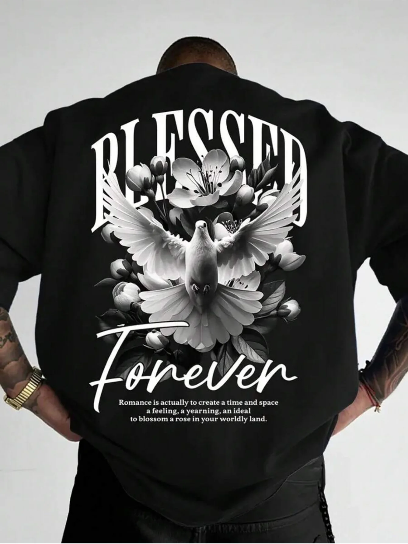 Blessed Forever Dove and Floral Print on 100 Cotton Mens T shirt Great for Summer Streetwear and Casual Urban Outings