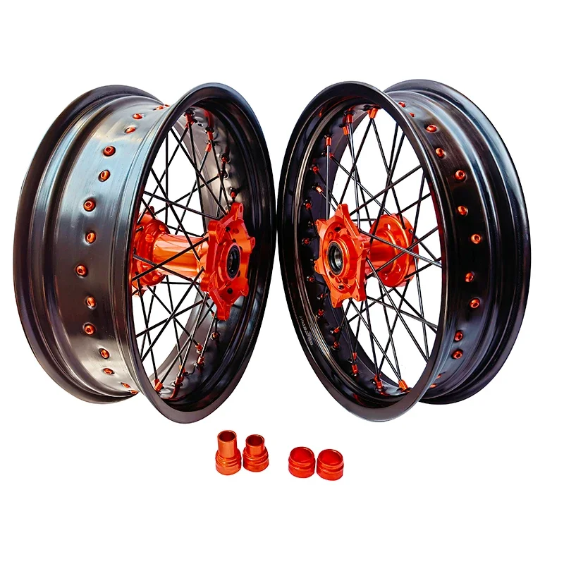 Motorcycle Wheels for EXC SXF 250 350 450 Supermotard 17 Inch 36 Spokes Alloy Anodizing Supermoto Wheel Sets！！