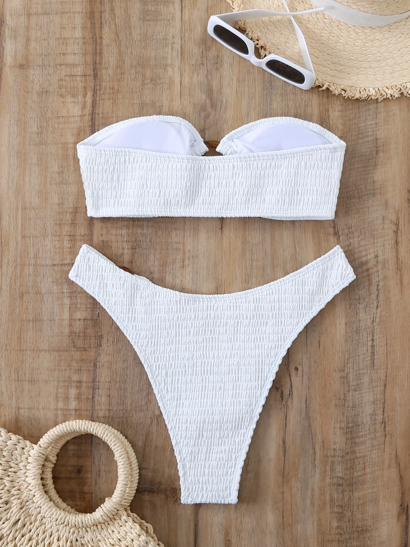 2025 бикини с высоким вырезом и кольцом, купальник-бандо, женский однотонный сексуальный купальник, женский купальный костюм, купальный костюм, пляжная одежда