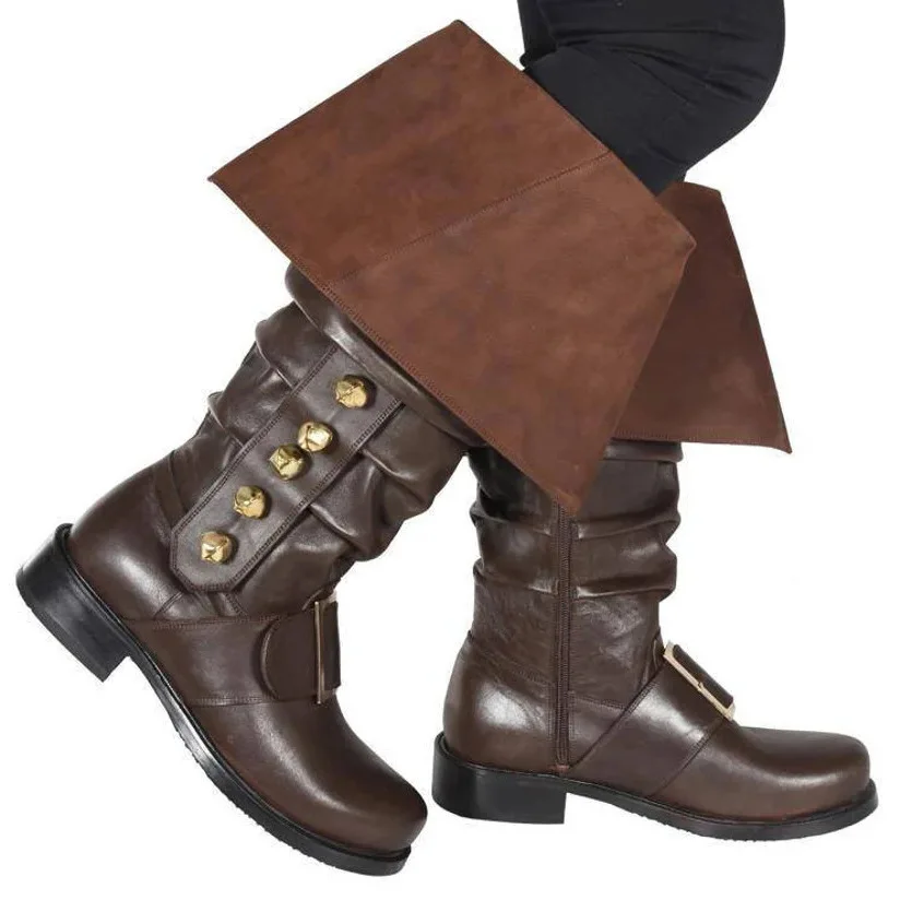 Men's Medieval Pirate Boots, Renaissance Steampunk Viking High Tube Cosplay Shoes