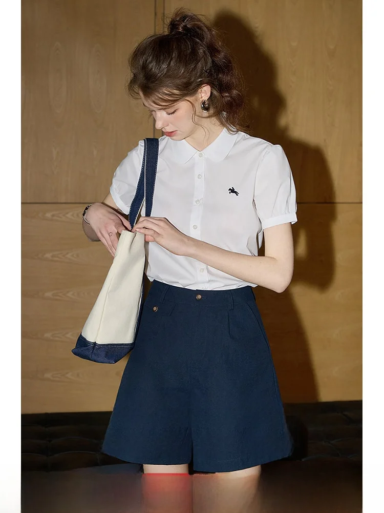 

KUHNMARVIN Minimalist Pure Color White Short Sleeve Women's Shirt Casual Style Breathable Polyester Cotton Blend Commute Wear