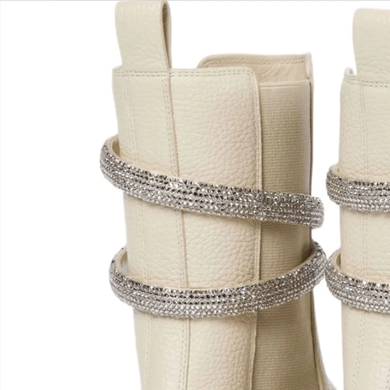 

Snake Shaped Winding Tape Rhinestone Short Boots Leisure Motorcycle Thick Sole Knight Boots Diamond Winter Smoke Pipe Boots