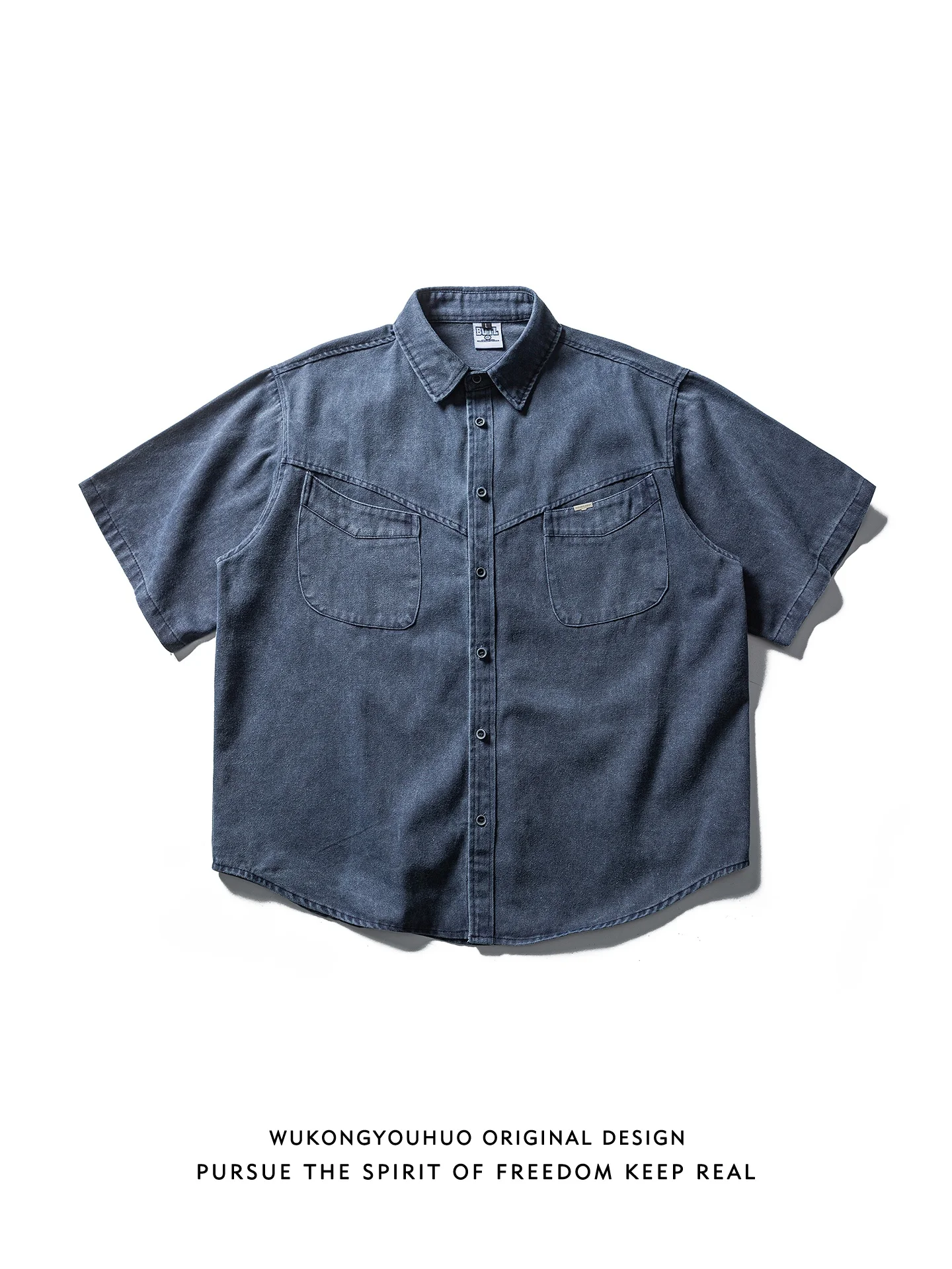 

Wukong Has Goods American Retro Deconstructed Waed Workwear ort Sve irt Men Women Summer Loose Casual irt