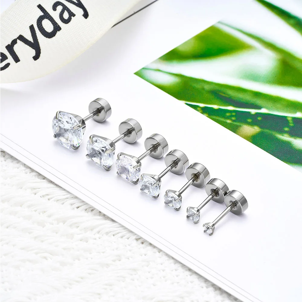 2/10/50/100PCS316L Stainless Steel Zirconia Classic External Thread 20G Round Cake Earnail Female Perforated Ear Cartilage Nail
