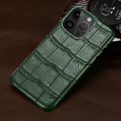 LANGSIDI Brand Original Crocodile Real Leather Case for iPhone 17 Air 16 15 Pro Max 14 13 12 pro max Genuine Leather Back Bover