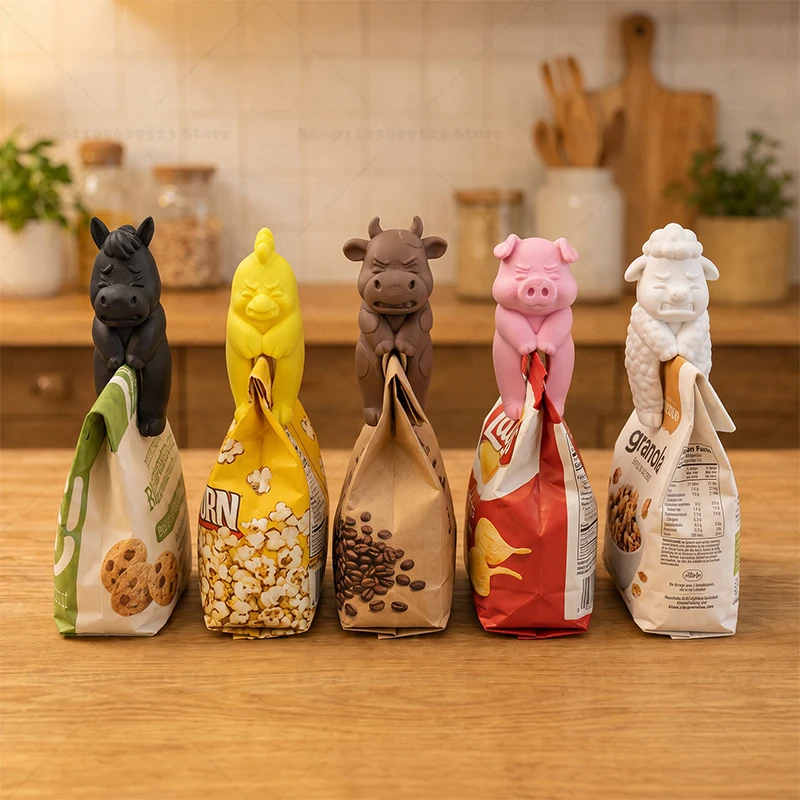 Farm Animal Bag Clip Fridge Magnet 3D Printed,Sheep Pig Cow Horse Chicken Snack Sealing Clips, Household Kitchen Storage Gadget