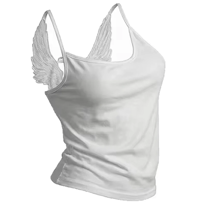 Y2K Damen Sommer Goth Print Süßes Tanktop Harajuku Ärmelloses Crop Off-Shoulder Trägertop Camisole Baby Tees Weste 2000er Jahre Kleidung – Detail 2