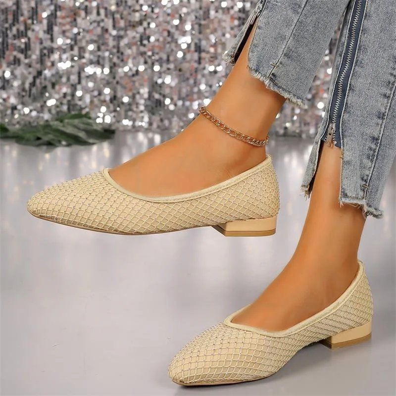 

Retro shallow-cut fashion single-shoe women's 2025 Spring new bright diamond pointed toe full diamond one-foot flat shoes