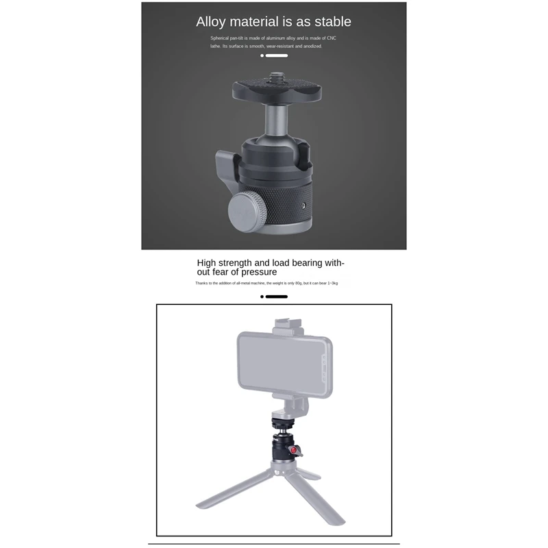 360 ° 회전 미니 사진 라이브 휴대폰 스탠드 팬 틸트, 탈착식 콜드 슈 마운트, 카메라 교체