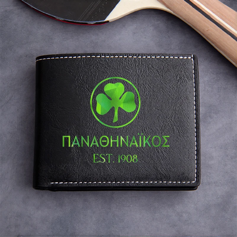 PANATHINAIKOS EST 1908 Green Clover Logo PU Leather Men's Compact Wallet Lightweight Durable Business Style