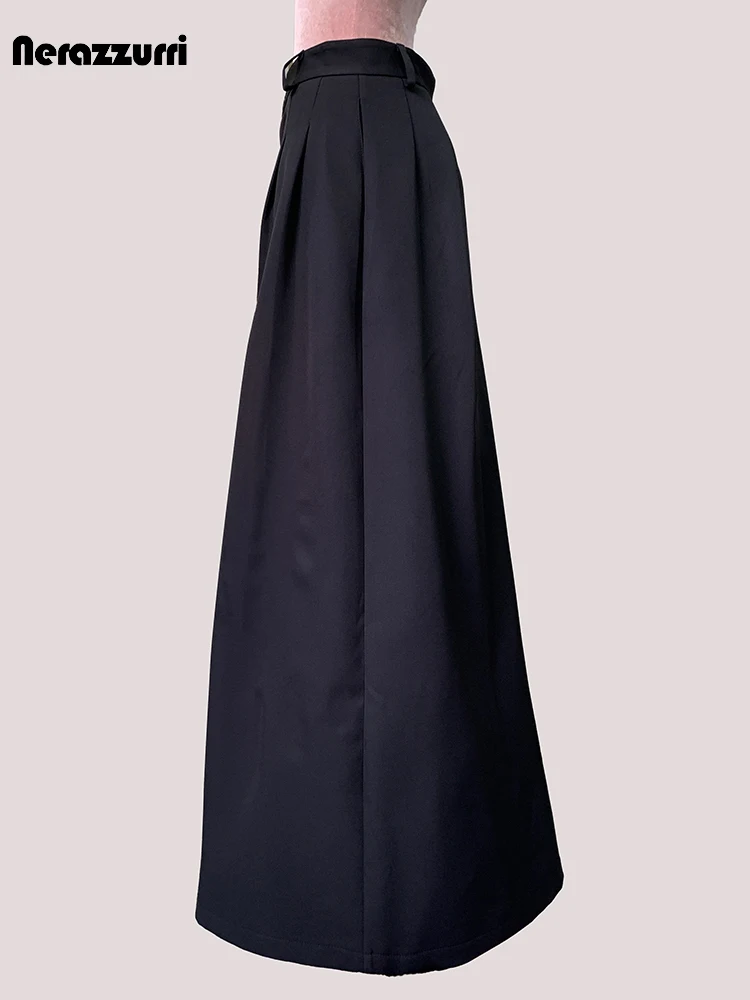 Lautaro Primavera Autunno Nero Flowy Gonna lunga fino al pavimento Donna Spacco frontale Vita alta Elegante Extra lungo A Line Abiti di lusso 2025