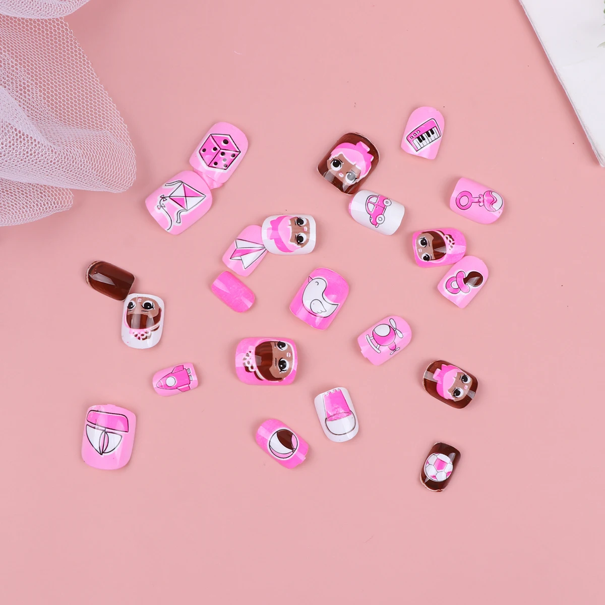 

1 set 1 Set Kids Cartoon Fake Nails Eco-Friendly Nail Stickers Creative Diy Manicure Decorative Art Stencils For Party Colorful