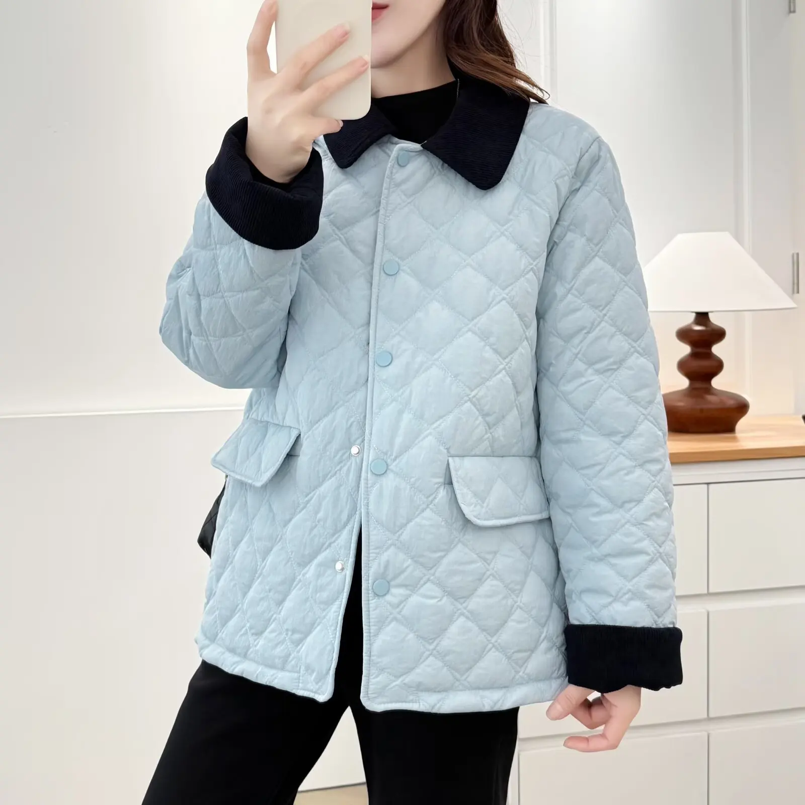 XXXXL موضة حجم كبير سترات نسائية 2025 كتلة أنيقة أوكلور التلبيب Argyle سترة مبطنة معطف دافئ غير رسمي 650 #2