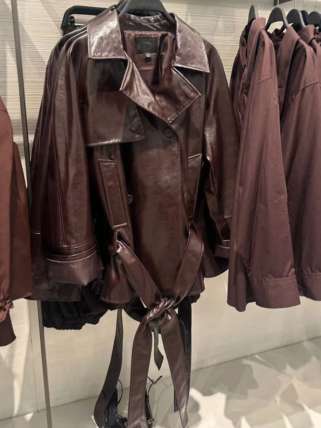 Manteau de moto rétro Sle ort avec ceinture en cuir PU, Long col rabattu, Jaet décontracté pour les déplacements