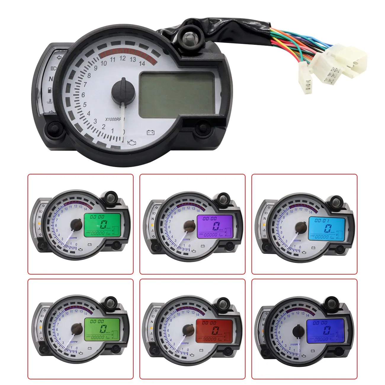 Motorcycle Speedometer 7 Colors LCD Digital Odometer for RX2N MAX 299KM/H Moto Dashboard Motorcycle Speedometer 12V