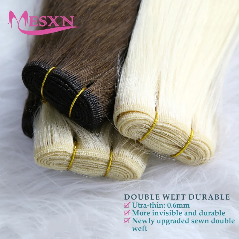 MESXN Hair Weft Extensions Human Hair Bundles Brown Blonde Color Sew In Silky Straight Remy Skin Double Weft 14